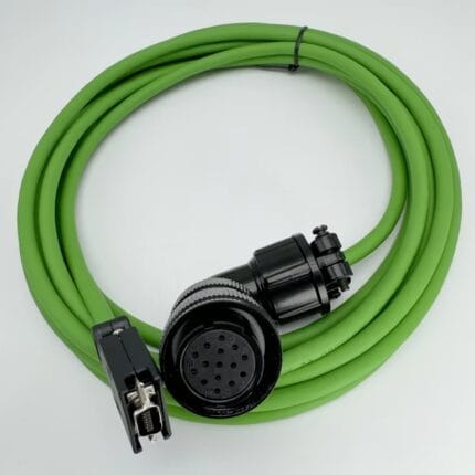 green encoder feedback cable with PUR jacket and right-angle round connector
