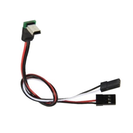 FPV drone video cable with a right-angle mini-USB plug and two 3-pin connector leads