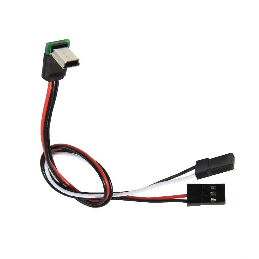 fpv-drone-video-cable FPV drone video cable with a right-angle mini-USB plug and two 3-pin connector leads