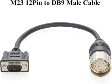 M23 encoder feedback cable with 12-pin connector wired to DB9 male end
