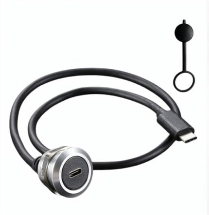 waterproof USB-C bulkhead cable with panel mount connector and dust cap